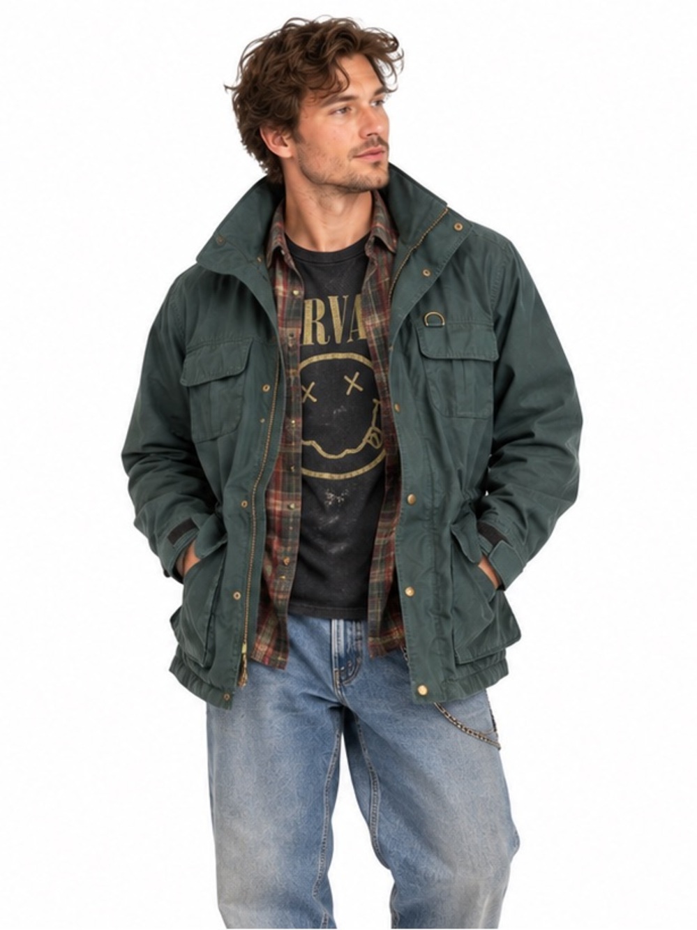 Vintage Eddie Bauer Wool-Lined Mountain Parka Green Men’s Large 90s Grunge